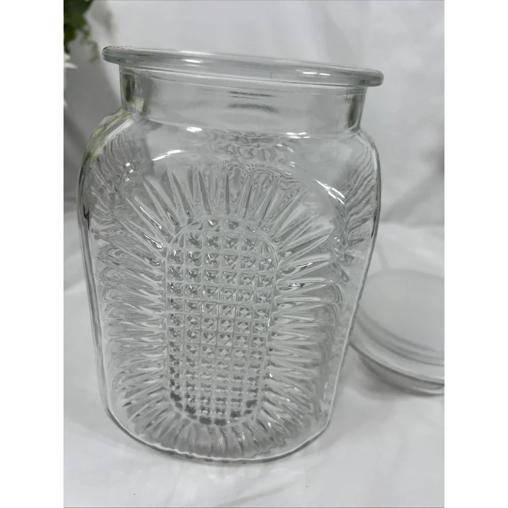 Anchor Hocking Press Glass Sunflower Jar With Lid Starburt Vintage‎
